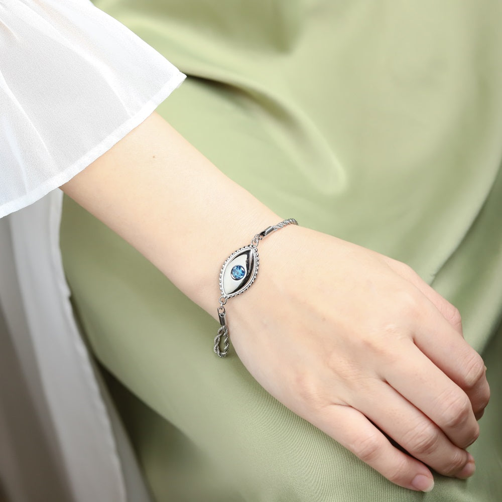 BSS1032 STAINLESS STEEL EVIL EYE BRACELET WITH CZ
