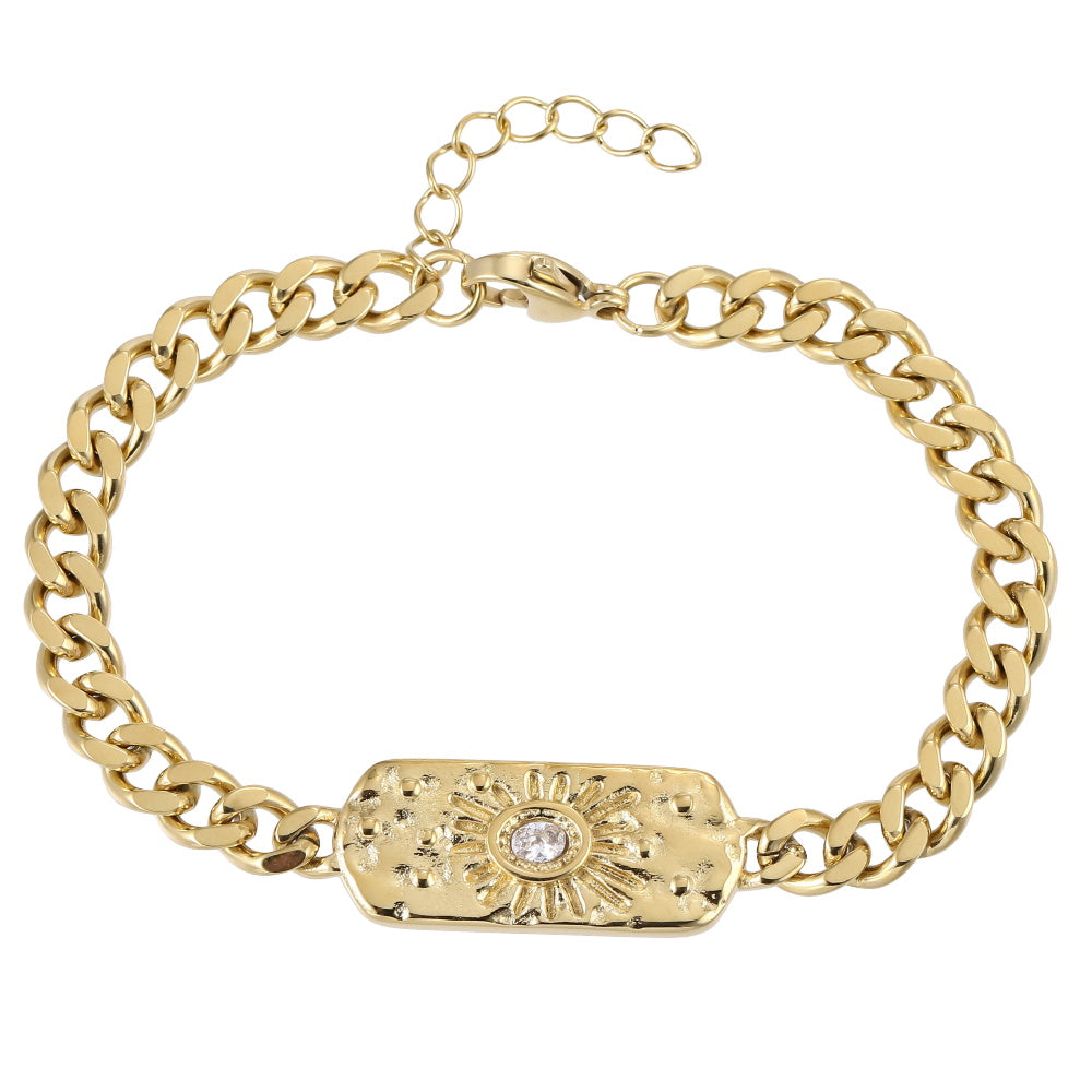 BSS1057 STAINLESS STEEL ID PLATE BRACELET WITH CZ
