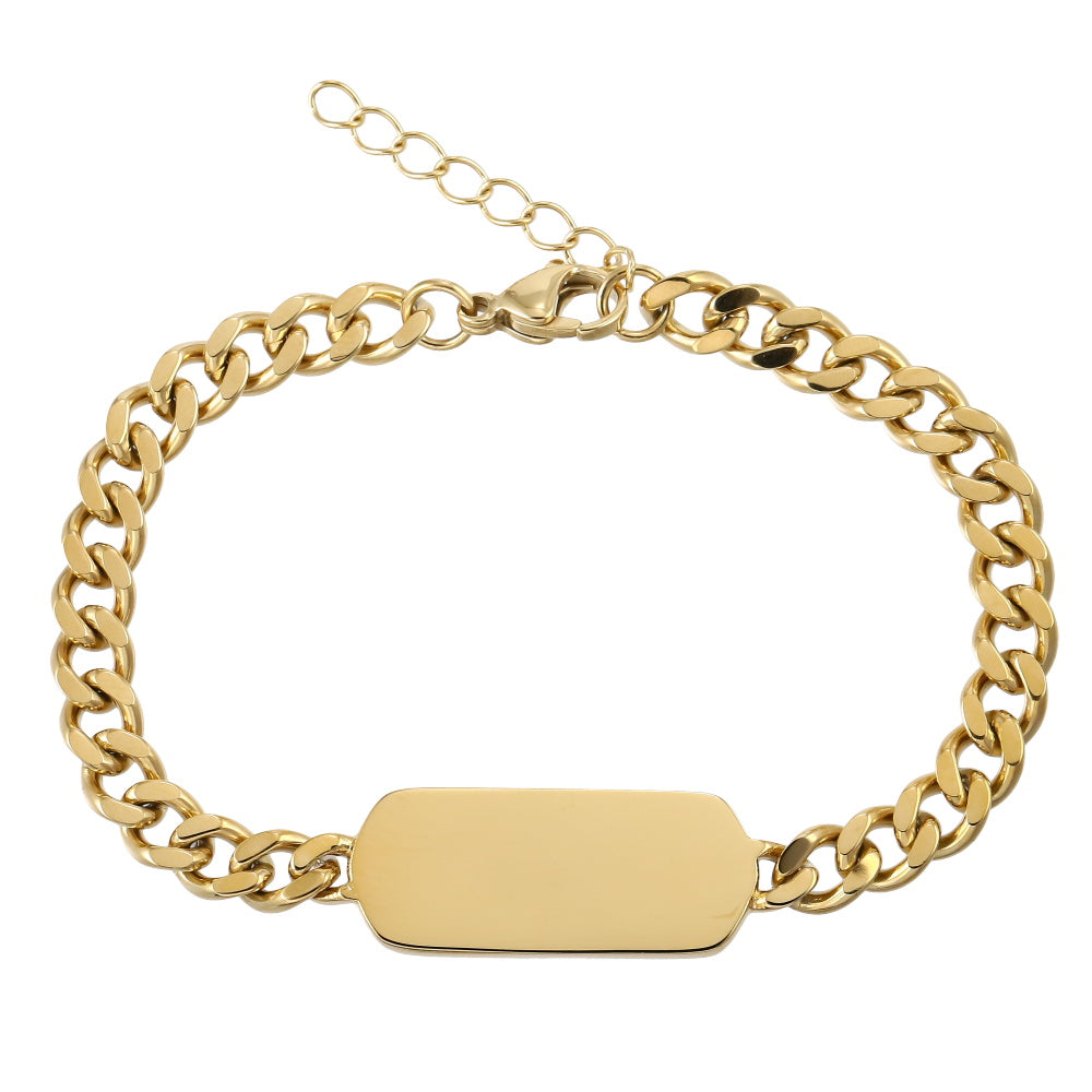 BSS1057 STAINLESS STEEL ID PLATE BRACELET WITH CZ