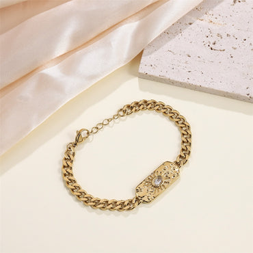 BSS1057 STAINLESS STEEL ID PLATE BRACELET WITH CZ