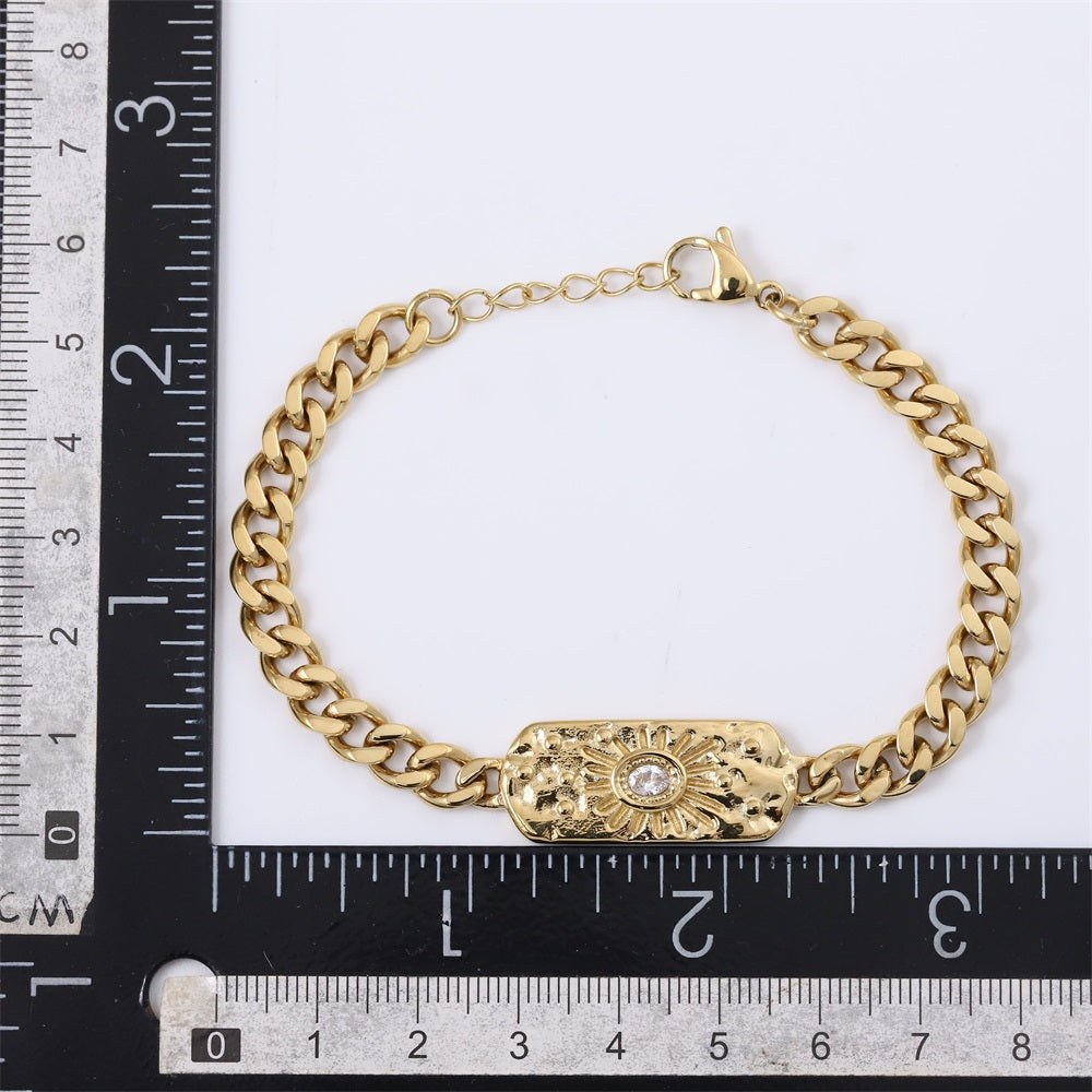 BSS1057 STAINLESS STEEL ID PLATE BRACELET WITH CZ