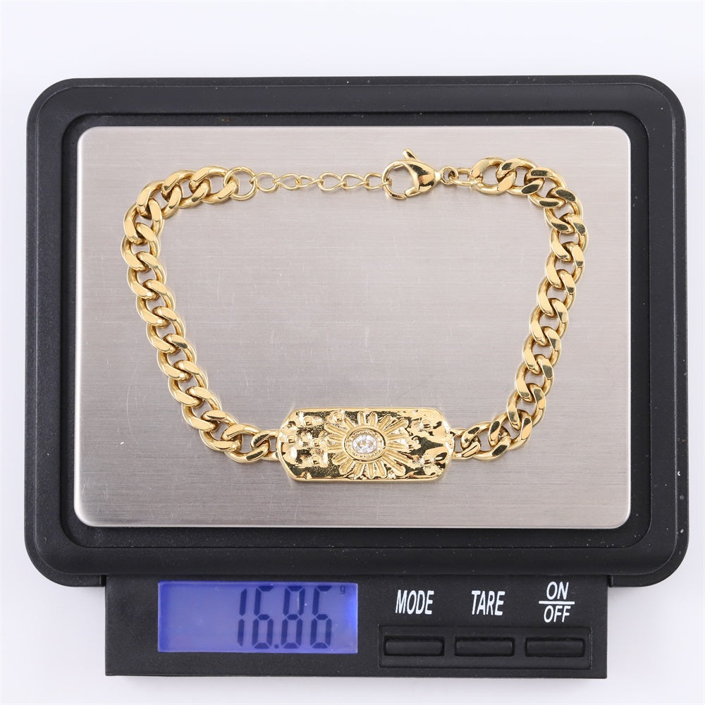 BSS1057 STAINLESS STEEL ID PLATE BRACELET WITH CZ