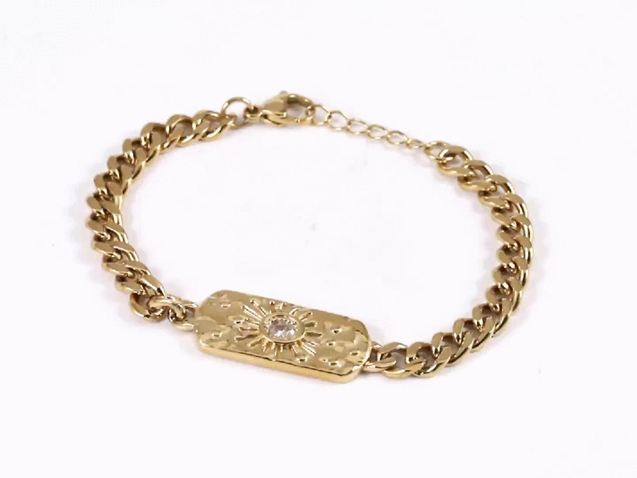 BSS1057 STAINLESS STEEL ID PLATE BRACELET WITH CZ