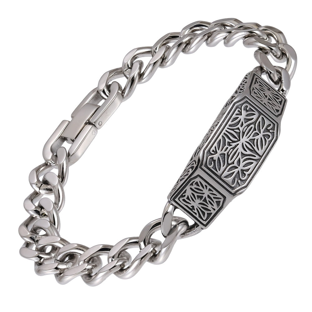 BSS1060 STAINLESS STEEL ID PLATE BRACELET WITH PATTERN