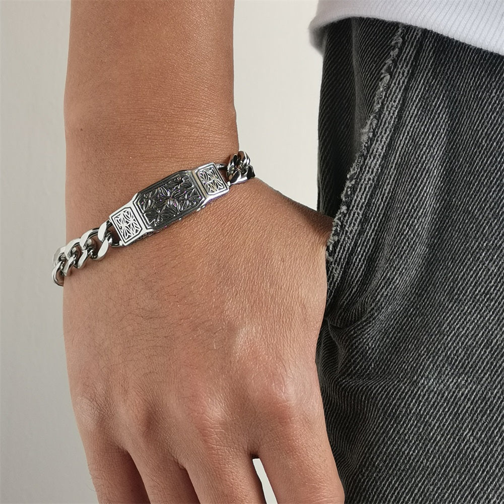 BSS1060 STAINLESS STEEL ID PLATE BRACELET WITH PATTERN