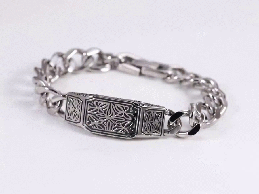BSS1060 STAINLESS STEEL ID PLATE BRACELET WITH PATTERN