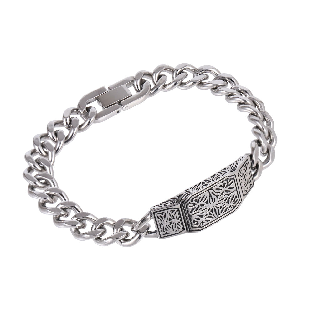 BSS1060 STAINLESS STEEL ID PLATE BRACELET WITH PATTERN