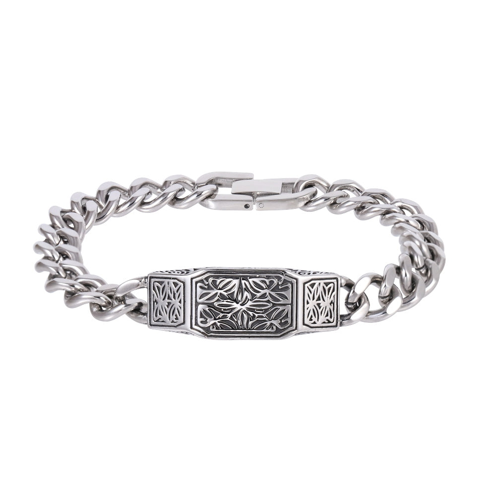 BSS1060 STAINLESS STEEL ID PLATE BRACELET WITH PATTERN