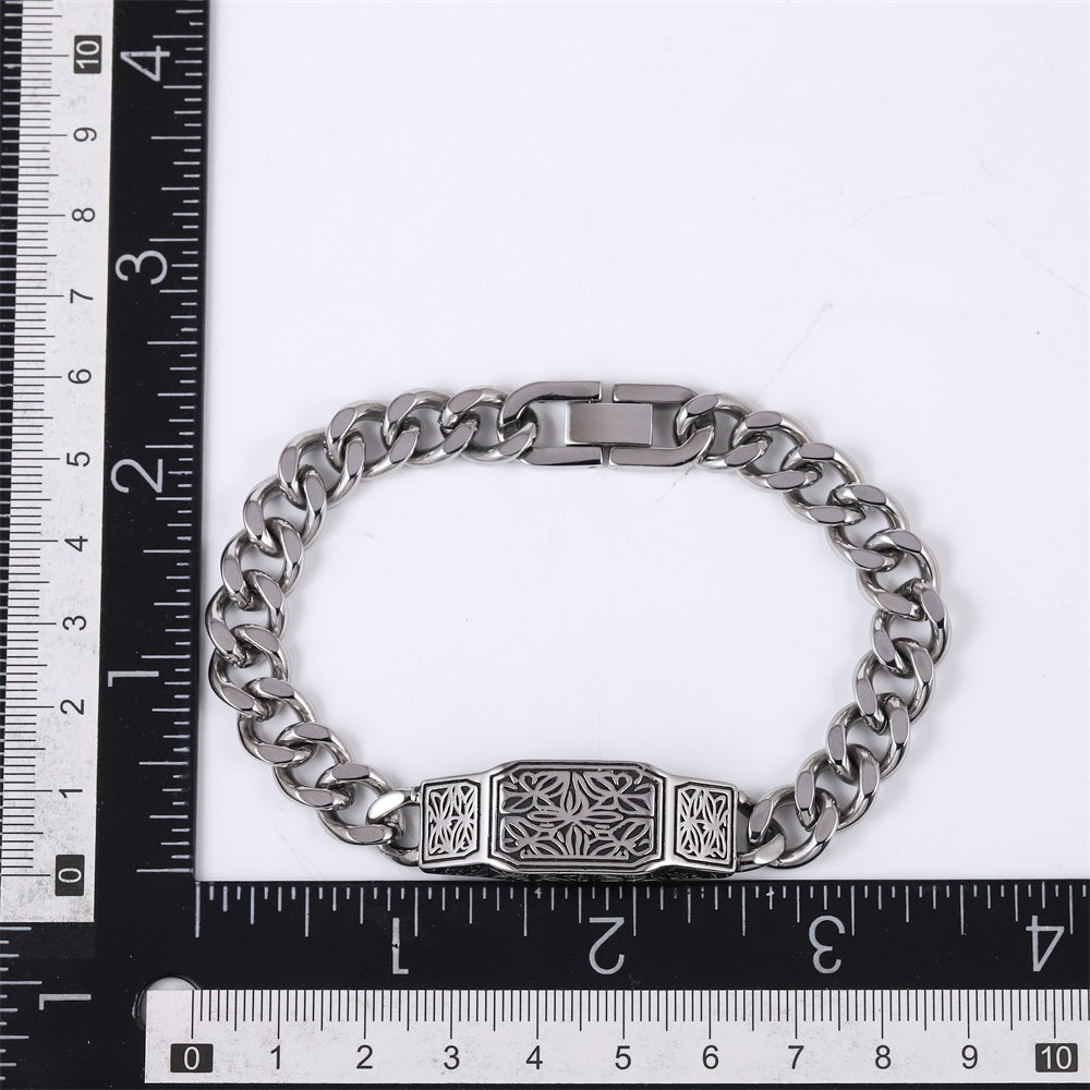 BSS1060 STAINLESS STEEL ID PLATE BRACELET WITH PATTERN