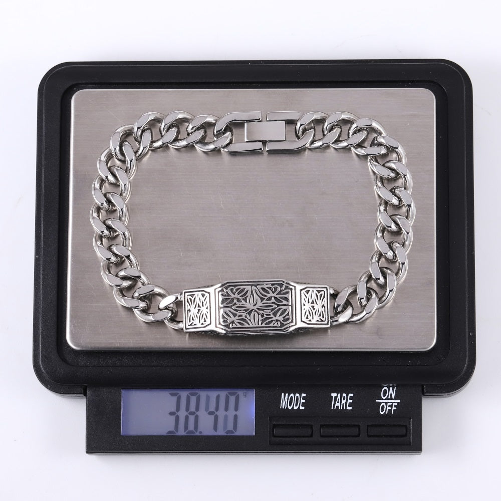 BSS1060 STAINLESS STEEL ID PLATE BRACELET WITH PATTERN