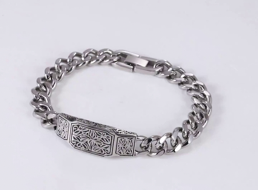 BSS1060 STAINLESS STEEL ID PLATE BRACELET WITH PATTERN