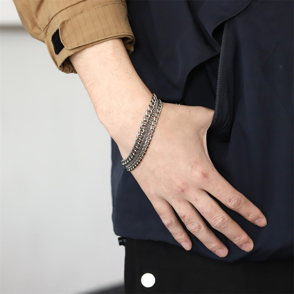 BSS1075 STAINLESS STEEL MULTI CURB CHAIN BRACELET