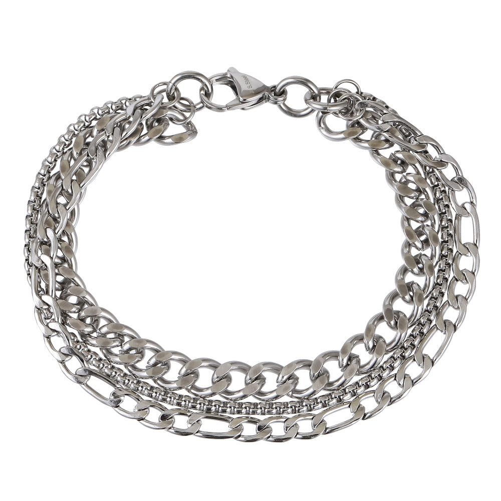 BSS1076 STAINLESS STEEL MULTI CHAIN BRACELET