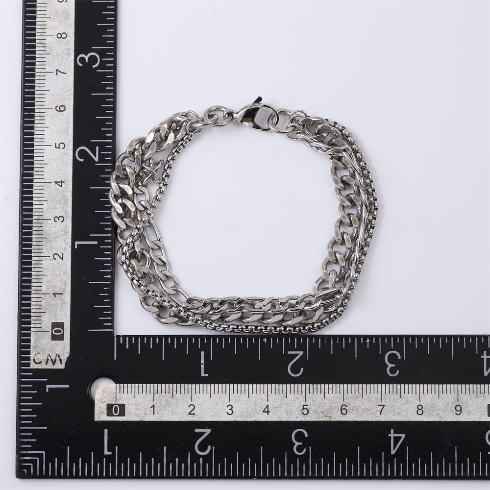 BSS1076 STAINLESS STEEL MULTI CHAIN BRACELET