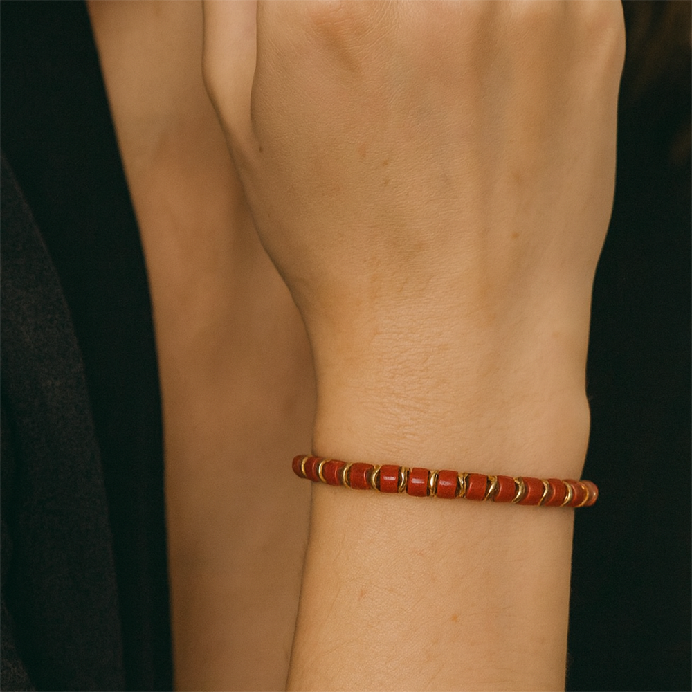 BSS1085 STAINLESS STEEL & HEMATITE BEADS BRACELET WITH STONE