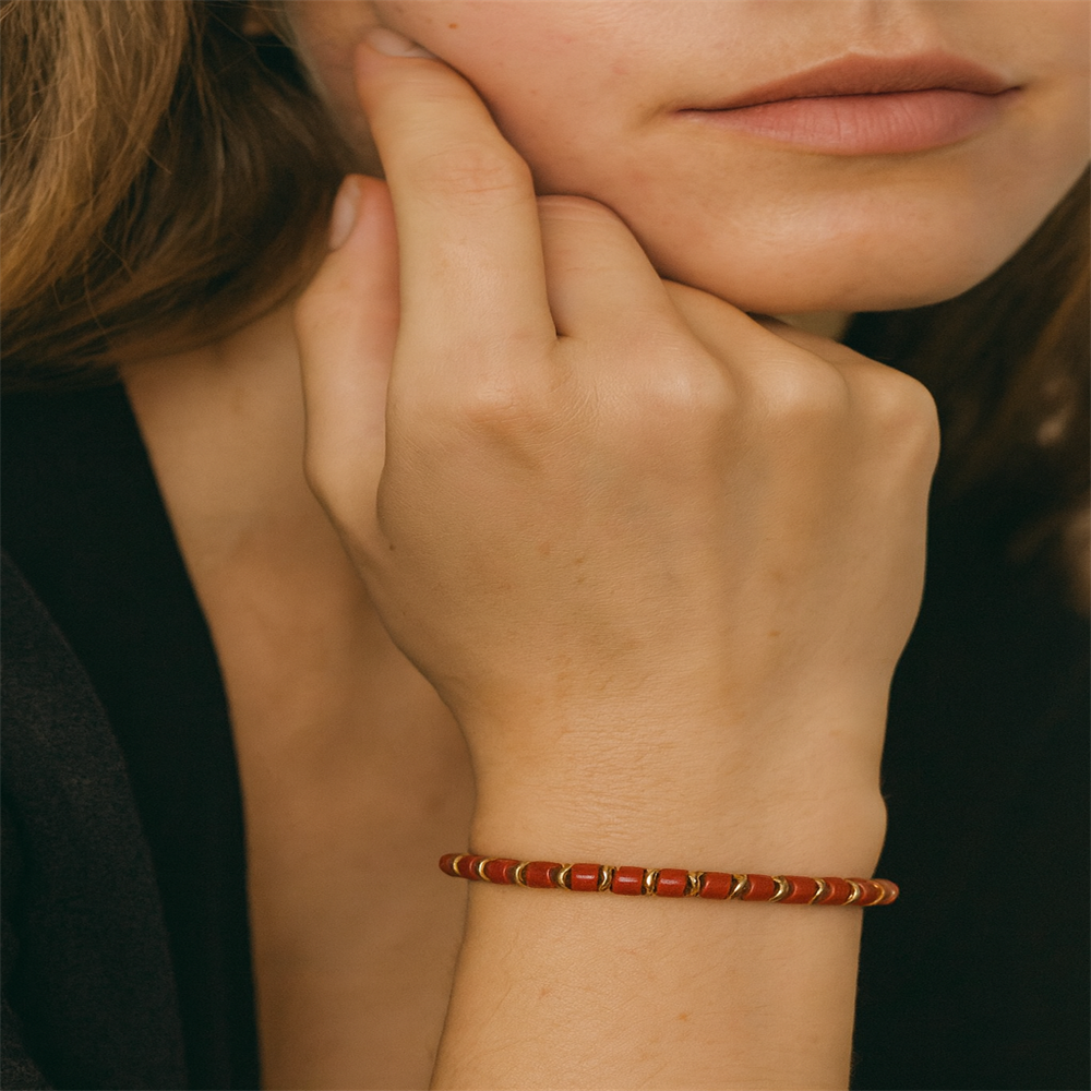 BSS1085 STAINLESS STEEL & HEMATITE BEADS BRACELET WITH STONE