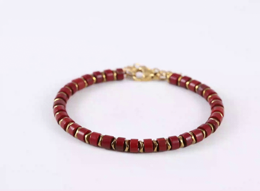 BSS1085 STAINLESS STEEL & HEMATITE BEADS BRACELET WITH STONE