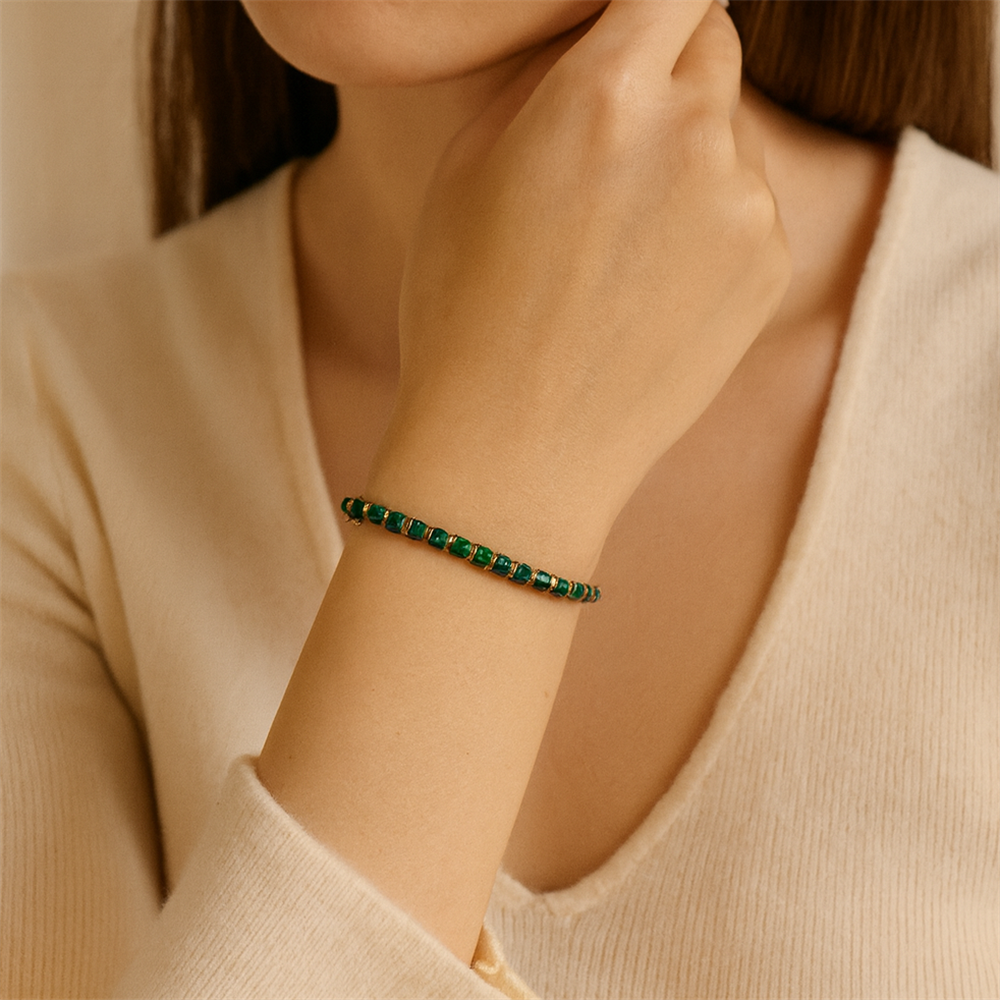 BSS1085 STAINLESS STEEL & HEMATITE BEADS BRACELET WITH STONE