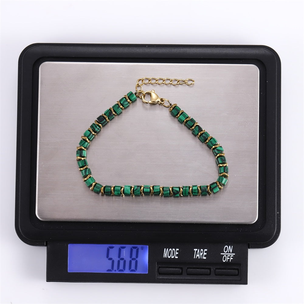 BSS1085 STAINLESS STEEL & HEMATITE BEADS BRACELET WITH STONE