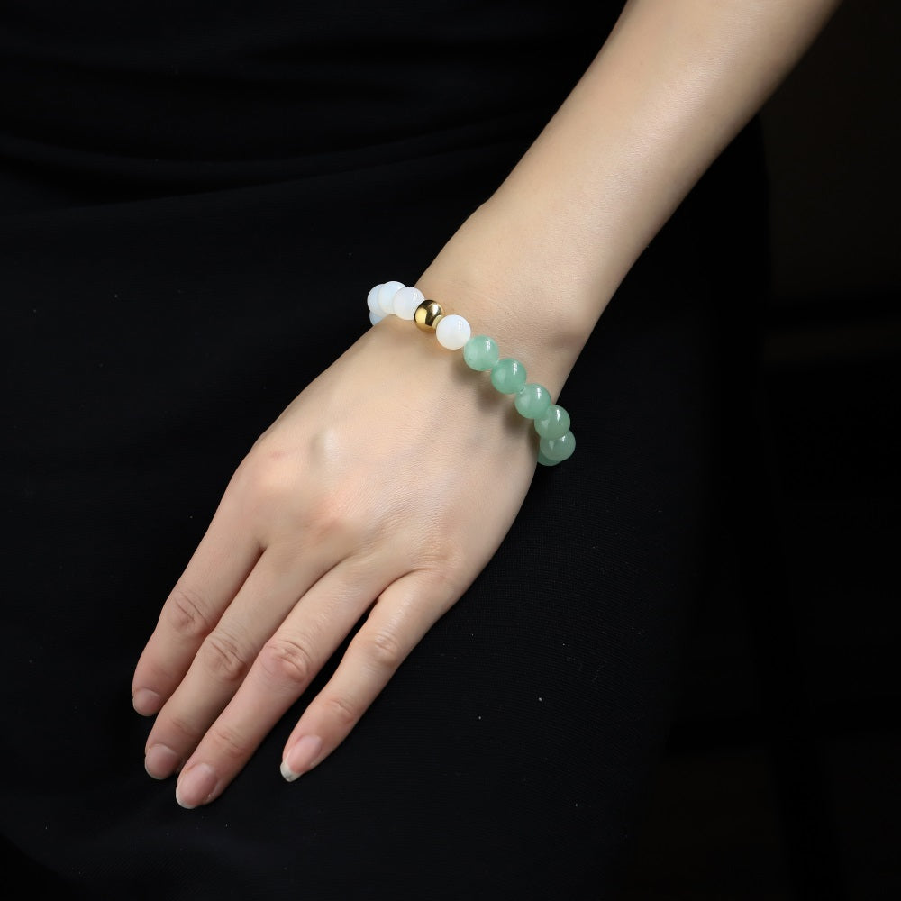 BSS1088 STAINLESS STEEL ELASTIC STRING BEADS BRACELET WITH NATURAL STONE