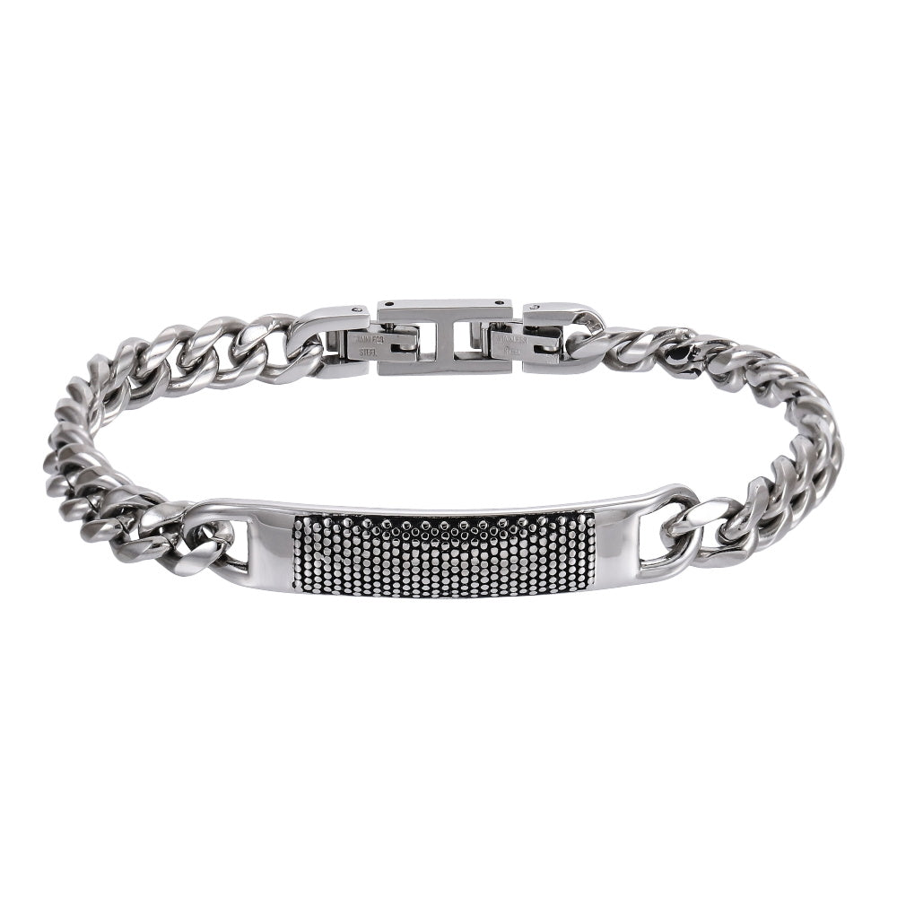 AAB Co. Stainless Steel Bracelet with ID Plate and Square Pattern Black Oil Finish