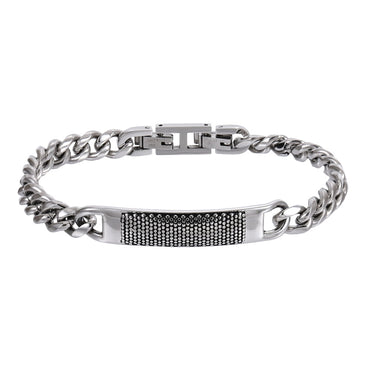 AAB Co. Stainless Steel Bracelet with ID Plate and Square Pattern Black Oil Finish