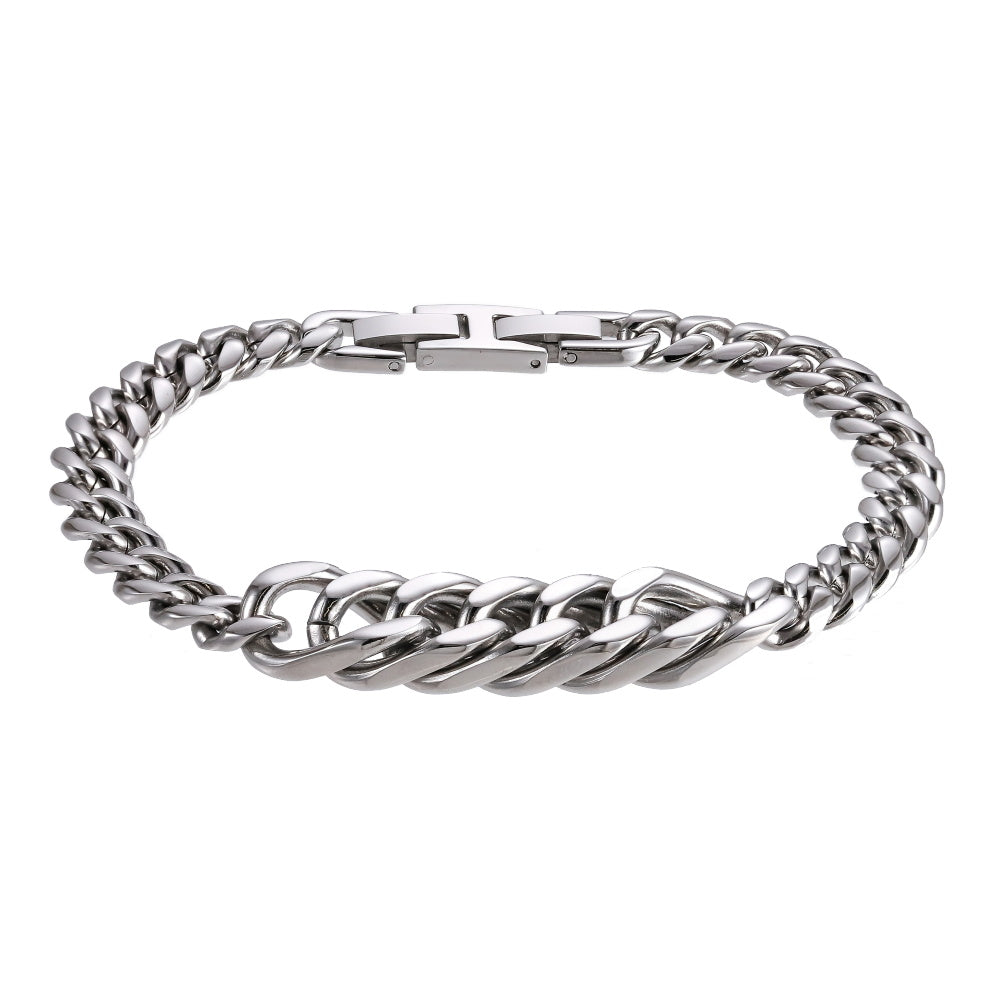 AAB Co. Stainless Steel Chain Bracelet with Shiny Steel Finish – Men’s Fashion Jewelry