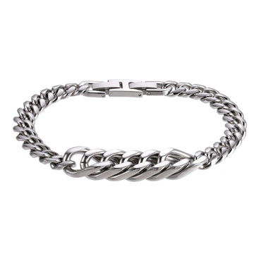 AAB Co. Stainless Steel Chain Bracelet with Shiny Steel Finish – Men’s Fashion Jewelry
