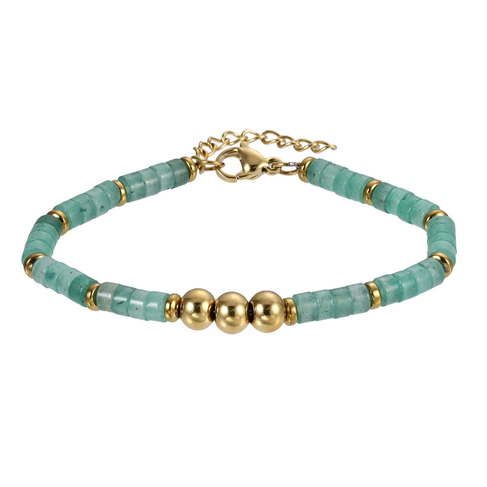 AAB Co stainless steel bracelet with natural green aventurine and hematite beads, 14K gold finish
