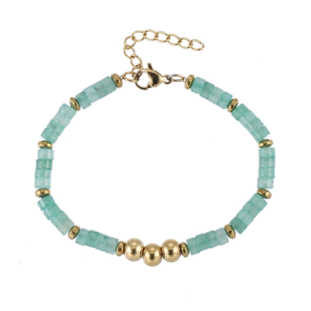 AAB Co stainless steel bracelet with natural green aventurine and hematite beads, 14K gold finish