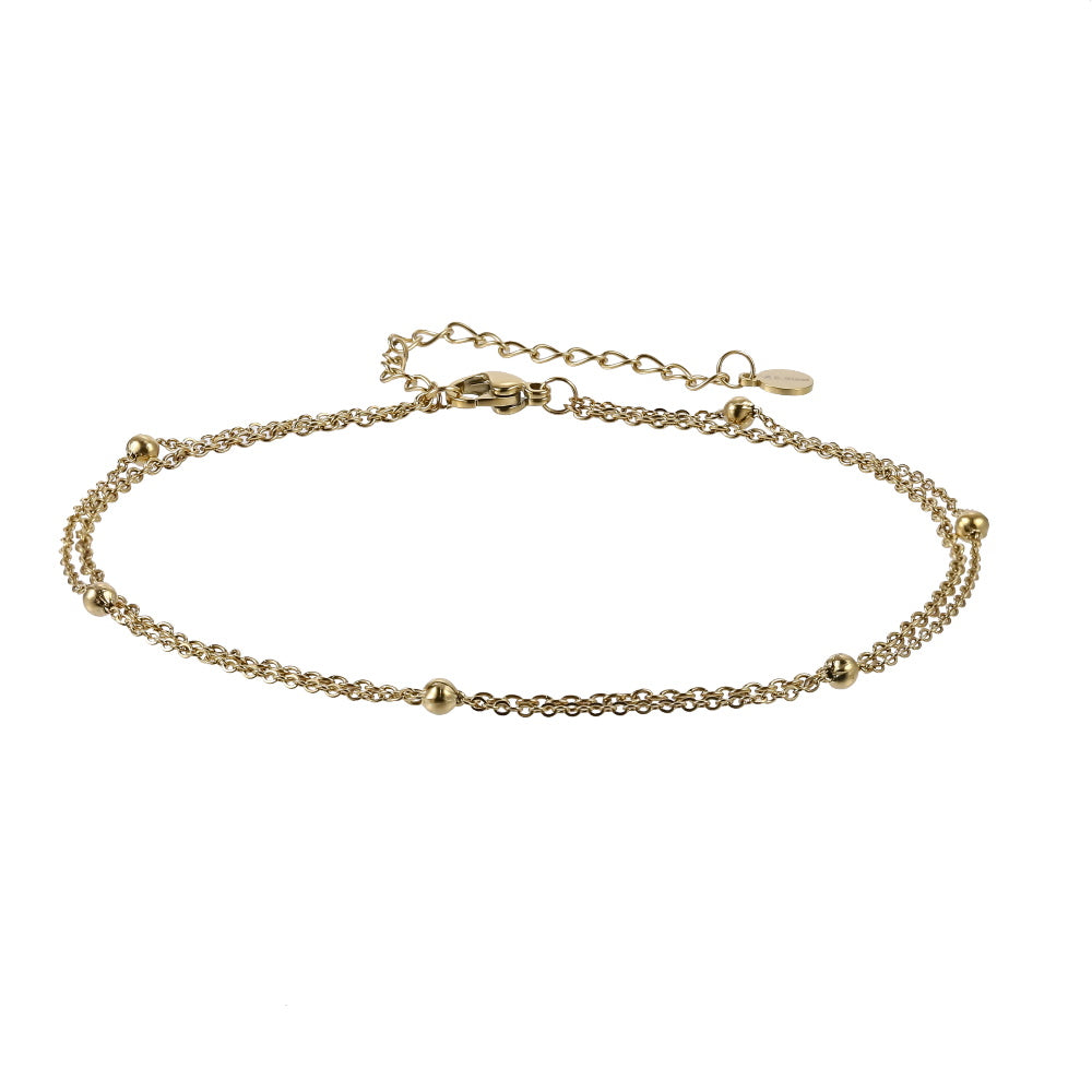 BSS1097 STAINLESS STEEL ANKLET WITH DOULE CHAIN