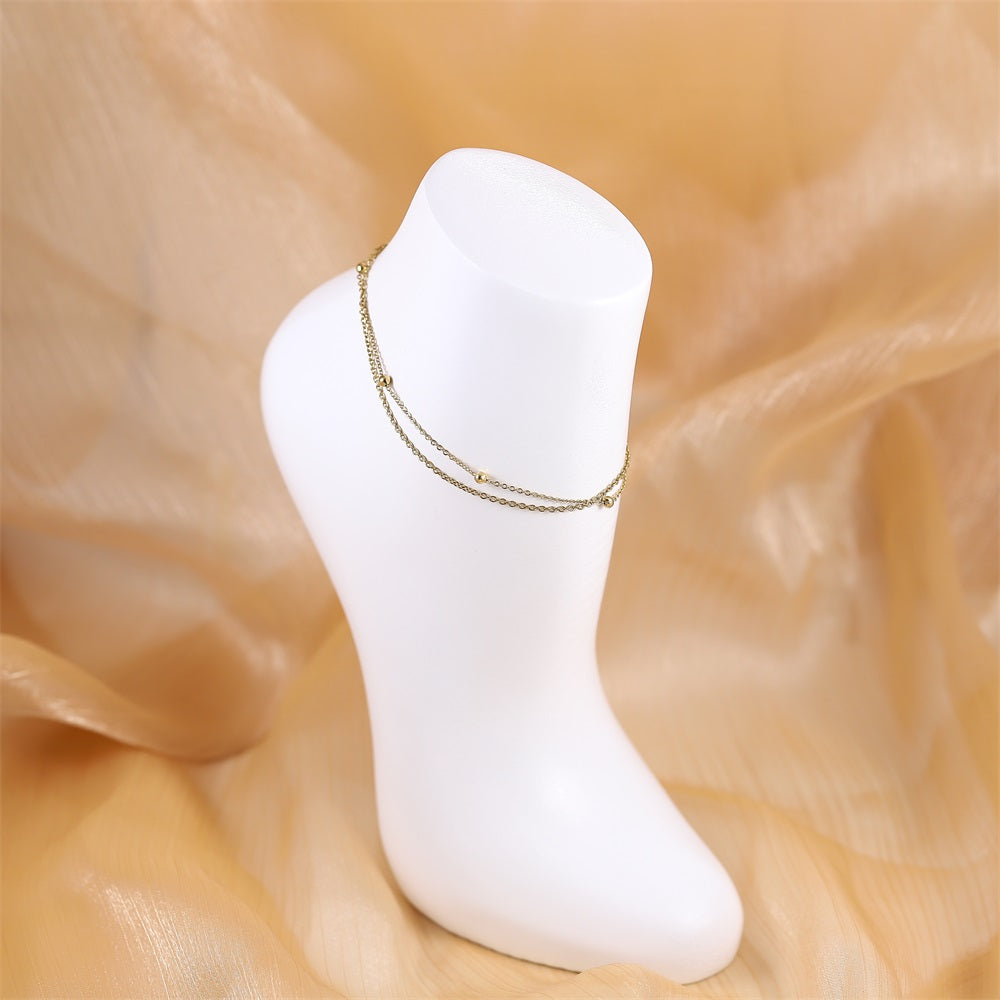 BSS1097 STAINLESS STEEL ANKLET WITH DOULE CHAIN