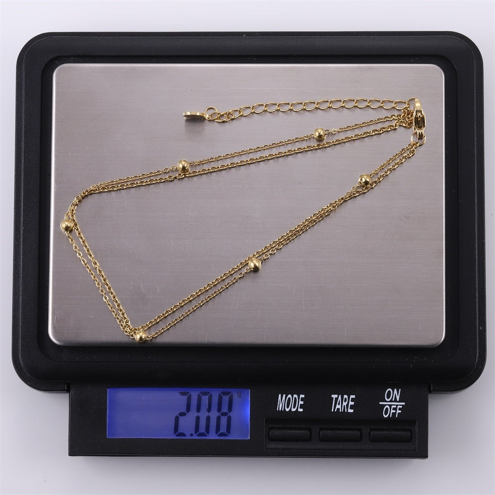 BSS1097 STAINLESS STEEL ANKLET WITH DOULE CHAIN
