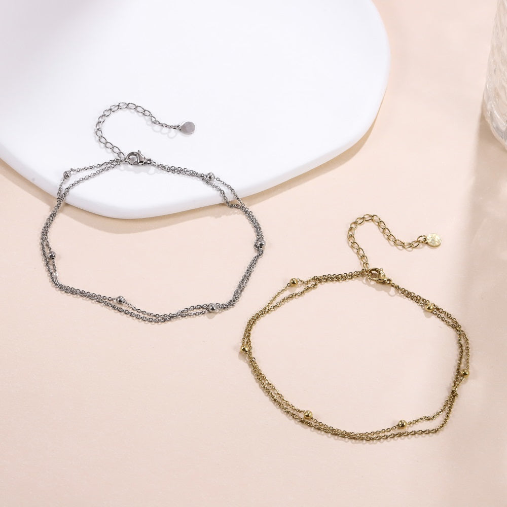 BSS1097 STAINLESS STEEL ANKLET WITH DOULE CHAIN