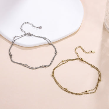 BSS1097 STAINLESS STEEL ANKLET WITH DOULE CHAIN