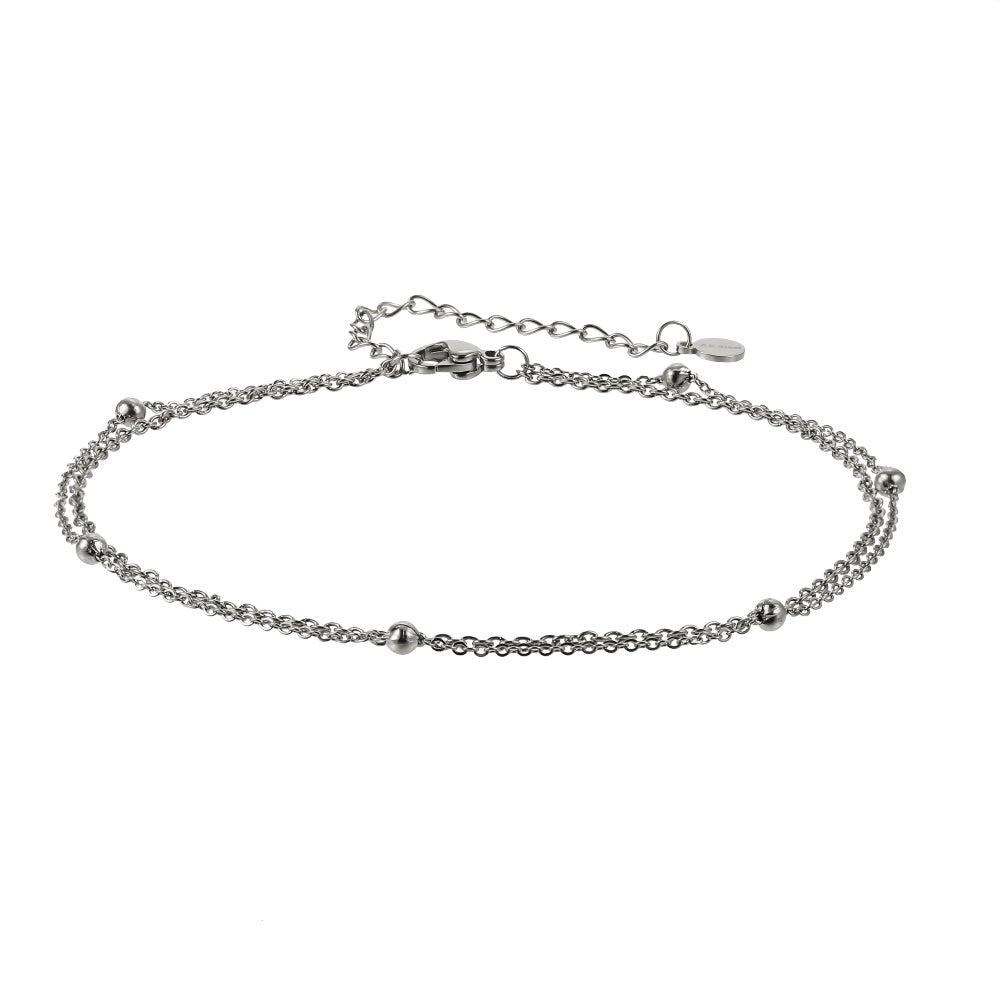 BSS1097 STAINLESS STEEL ANKLET WITH DOULE CHAIN