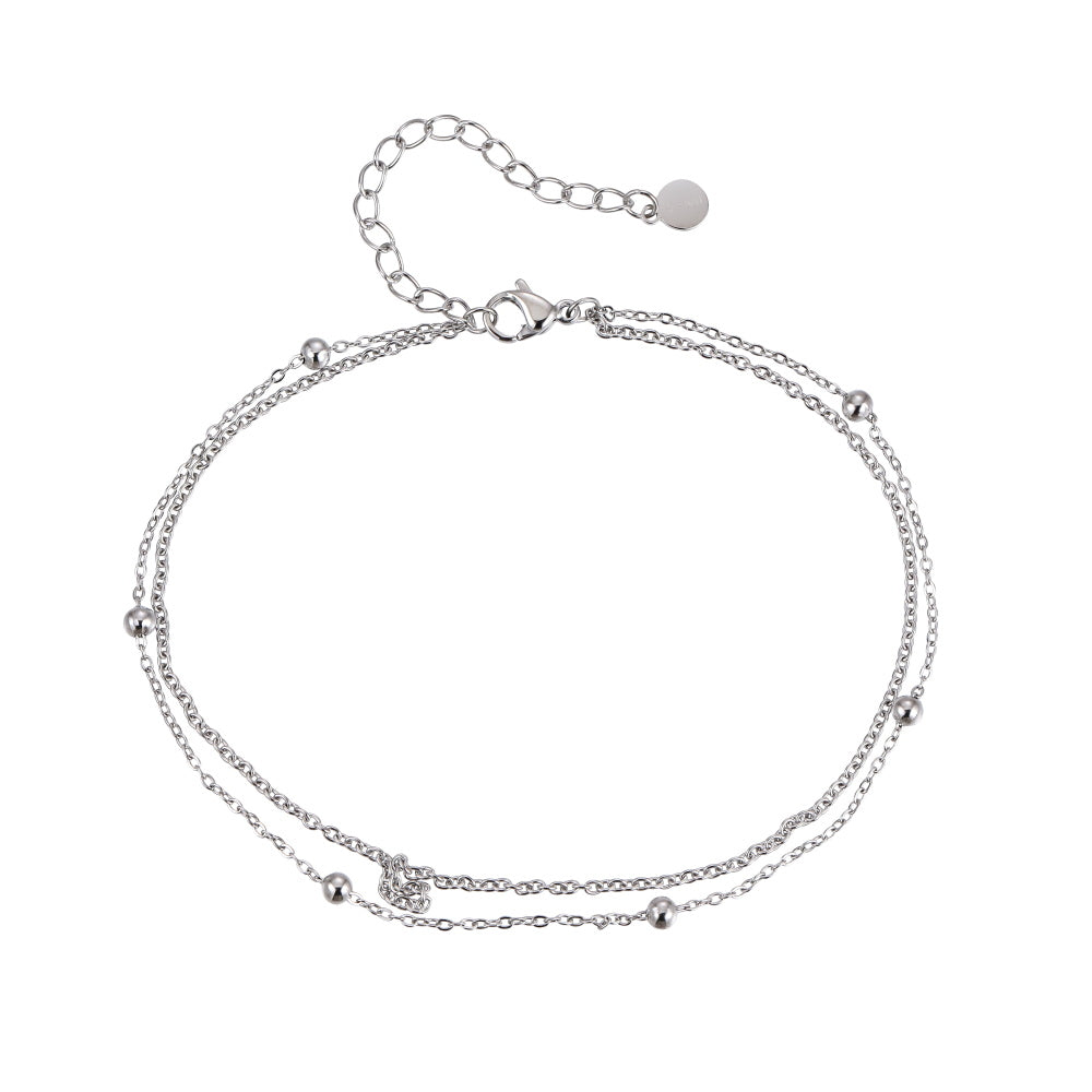 BSS1097 STAINLESS STEEL ANKLET WITH DOULE CHAIN