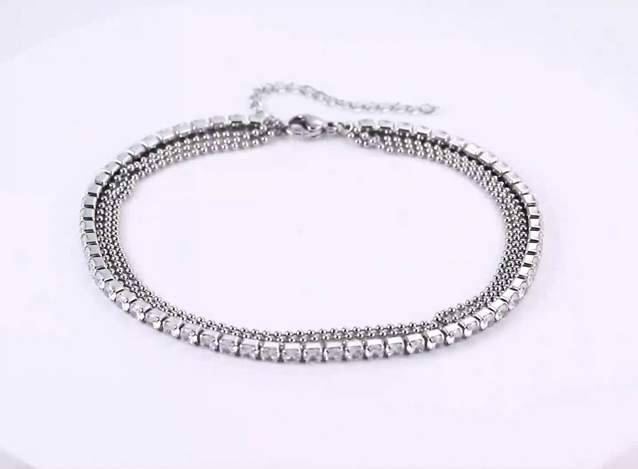BSS1098 STAINLESS STEEL ANKLET WITH BALL CHAIN & TENNIS CHAIN