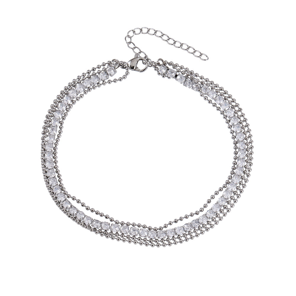 BSS1098 STAINLESS STEEL ANKLET WITH BALL CHAIN & TENNIS CHAIN