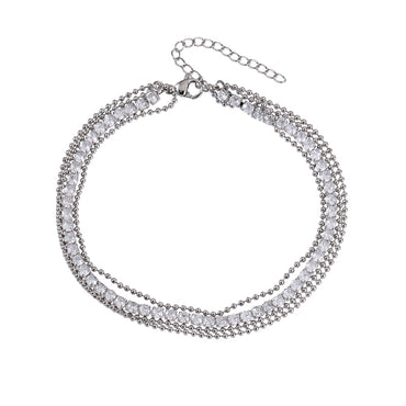BSS1098 STAINLESS STEEL ANKLET WITH BALL CHAIN & TENNIS CHAIN
