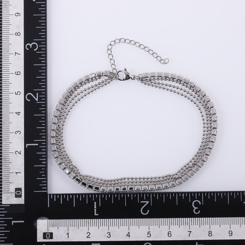 BSS1098 STAINLESS STEEL ANKLET WITH BALL CHAIN & TENNIS CHAIN