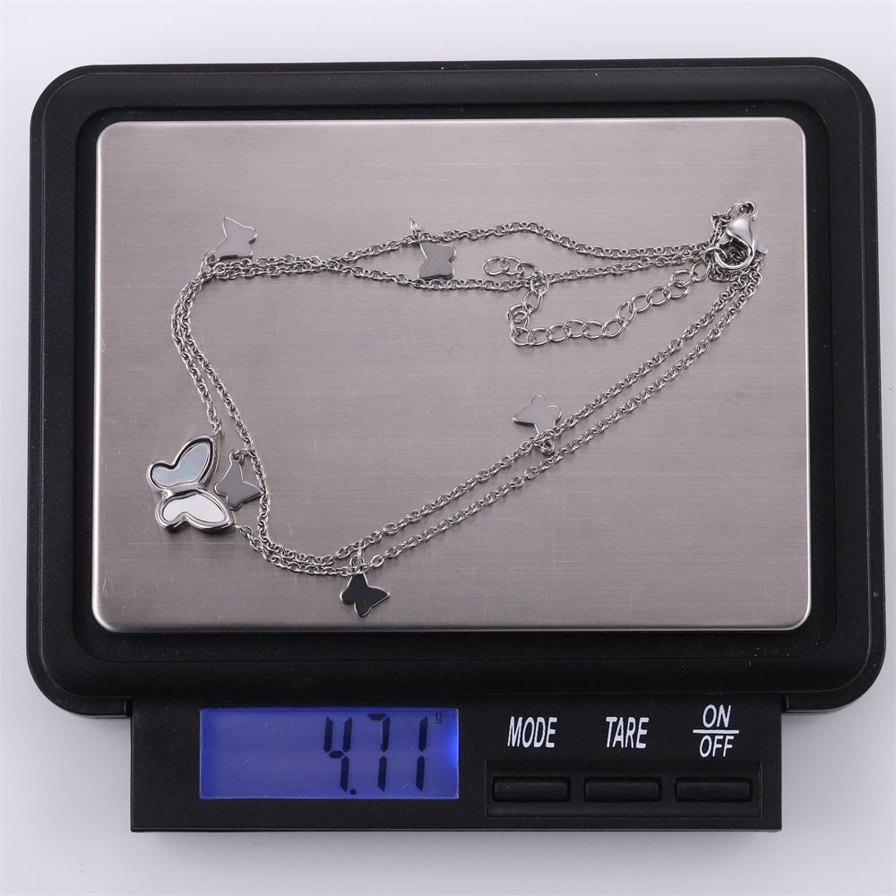 BSS1099 STAINLESS STEEL ANKLET WITH BUTTERFLY CHARM & DOUBLE CHAIN