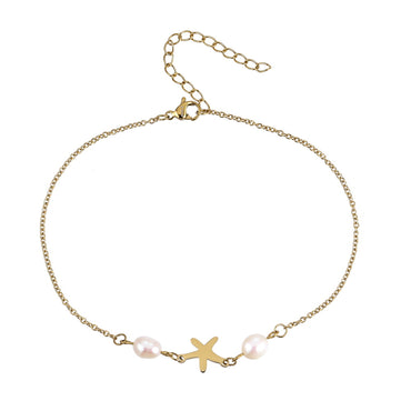 BSS1100 STAINLESS STEEL ANKLET WITH STARFISH CHARM & FRESH WATER PEARL