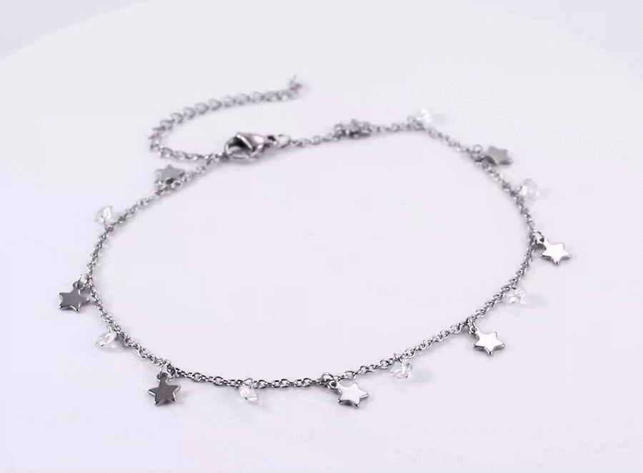 BSS1101 STAINLESS STEEL ANKLET WITH STAR CHARM & CZ