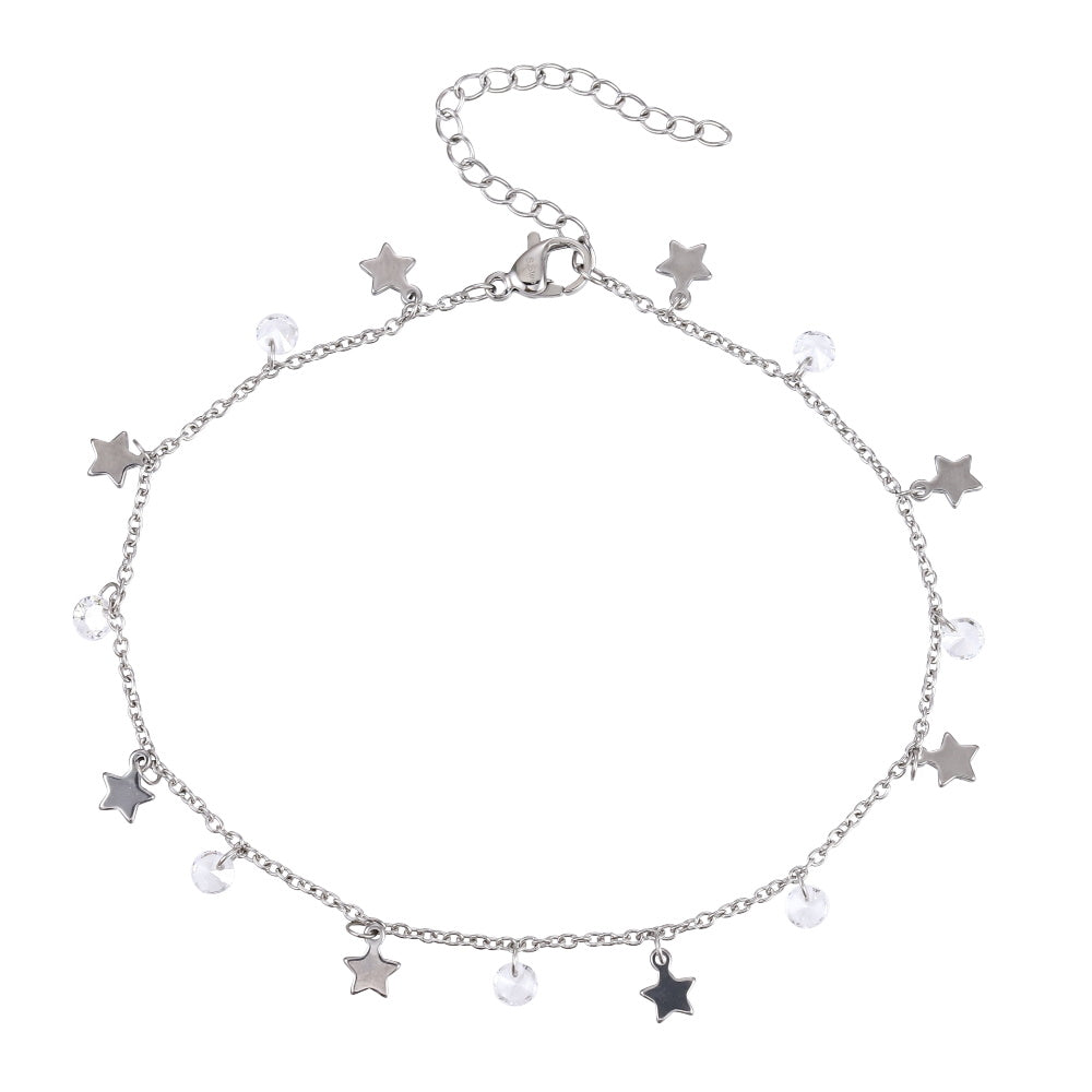 BSS1101 STAINLESS STEEL ANKLET WITH STAR CHARM & CZ