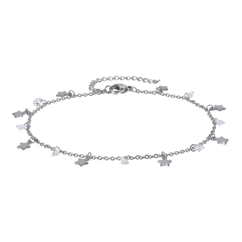 BSS1101 STAINLESS STEEL ANKLET WITH STAR CHARM & CZ