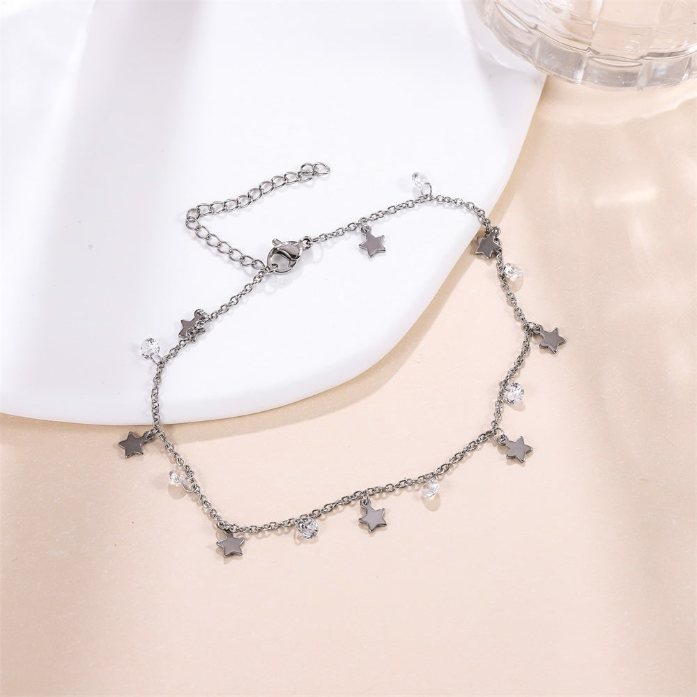 BSS1101 STAINLESS STEEL ANKLET WITH STAR CHARM & CZ