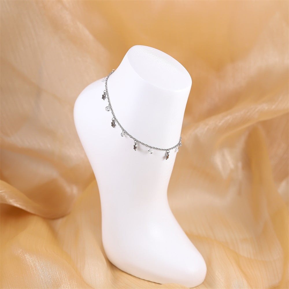 BSS1101 STAINLESS STEEL ANKLET WITH STAR CHARM & CZ