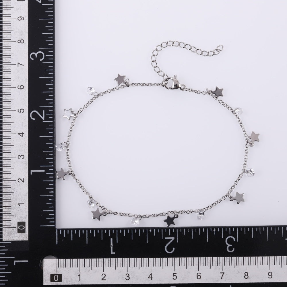 BSS1101 STAINLESS STEEL ANKLET WITH STAR CHARM & CZ