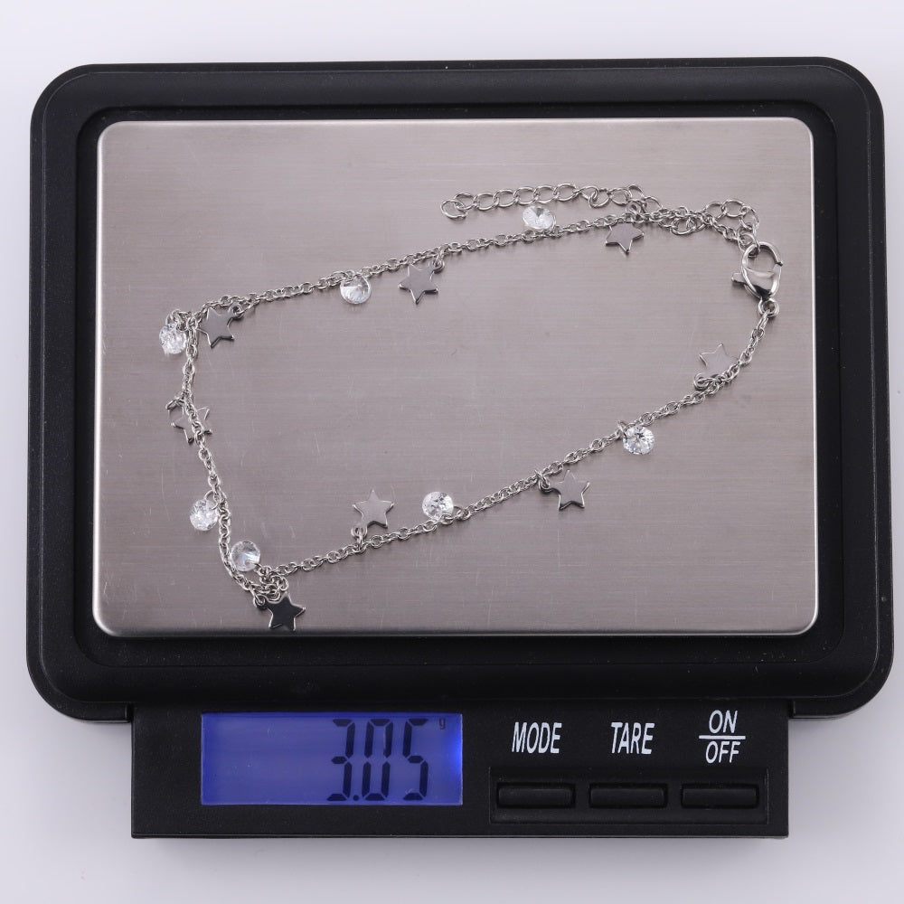 BSS1101 STAINLESS STEEL ANKLET WITH STAR CHARM & CZ